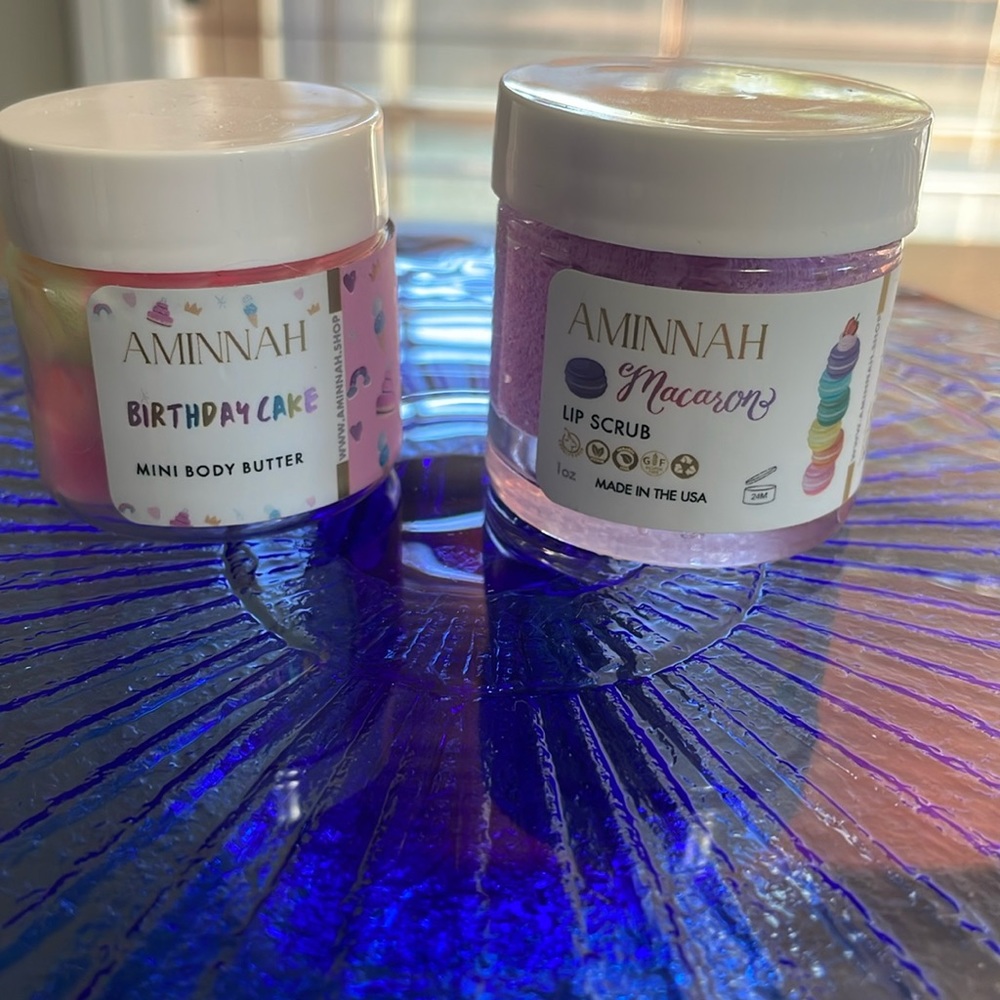 Aminnah lip scrub & body butter bundle.  Both are new and never been used!!!!